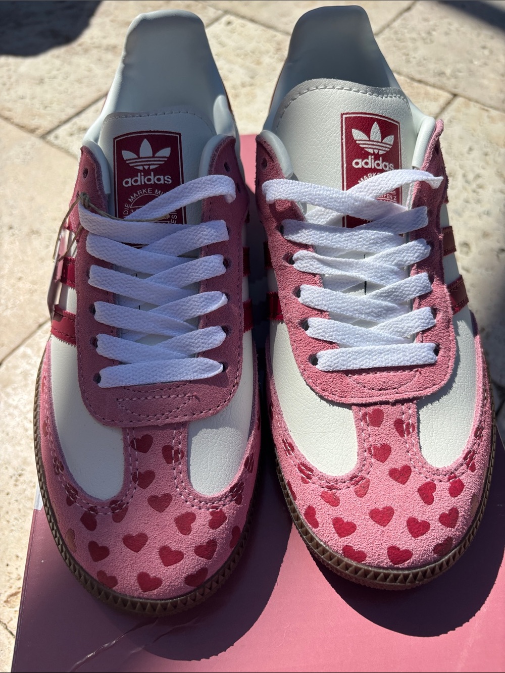 Adidas Samba White and Pink Heart-Print Sneakers COMME des GARÇONS collab 6.5 - Picture 12 of 12